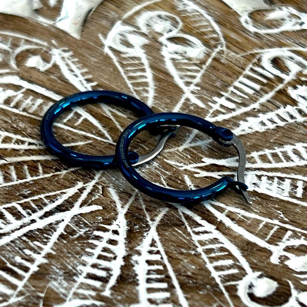 Blue IP plated hoop earrings